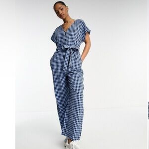 ASOS Monki Seersucker Blue Gingham Jumpsuit